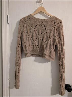 Forever 21 Taupe Open-Knit Cropped Sweater
